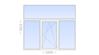 Трехстворчатое пластиковое окно с глухой фрамугой 2400x2100 Г-ПО-Г