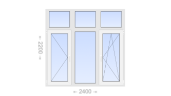 Трехстворчатое пластиковое окно с глухой фрамугой 2400x2200 П-Г-ПО