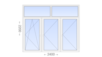 Трехстворчатое пластиковое окно с глухой фрамугой 2400x2200 ПО-П-П