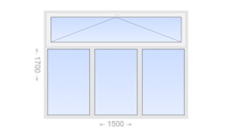 Трехстворчатое пластиковое окно с откидной фрамугой 1500x1700 Г-Г-Г