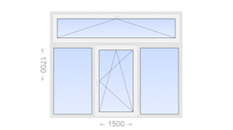 Трехстворчатое пластиковое окно с откидной фрамугой 1500x1700 Г-ПО-Г