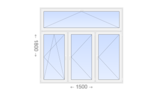 Трехстворчатое пластиковое окно с откидной фрамугой 1500x1800 ПО-П-П