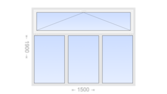 Трехстворчатое пластиковое окно с откидной фрамугой 1500x1900 Г-Г-Г