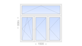 Трехстворчатое пластиковое окно с откидной фрамугой 1500x1900 ПО-П-П