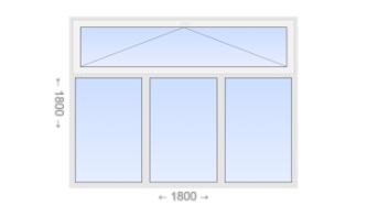 Трехстворчатое пластиковое окно с откидной фрамугой 1800x1800 Г-Г-Г