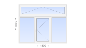 Трехстворчатое пластиковое окно с откидной фрамугой 1800x1800 Г-П-Г