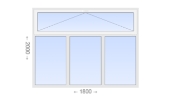 Трехстворчатое пластиковое окно с откидной фрамугой 1800x2000 Г-Г-Г