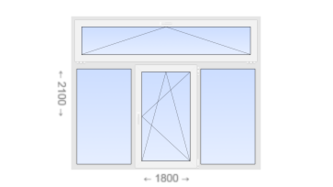 Трехстворчатое пластиковое окно с откидной фрамугой 1800x2100 Г-ПО-Г