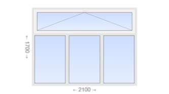 Трехстворчатое пластиковое окно с откидной фрамугой 2100x1700 Г-Г-Г
