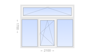 Трехстворчатое пластиковое окно с откидной фрамугой 2100x1700 Г-ПО-Г