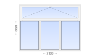 Трехстворчатое пластиковое окно с откидной фрамугой 2100x1800 Г-Г-Г