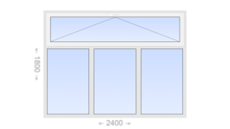 Трехстворчатое пластиковое окно с откидной фрамугой 2400x1800 Г-Г-Г