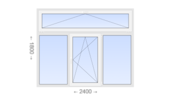 Трехстворчатое пластиковое окно с откидной фрамугой 2400x1800 Г-ПО-Г