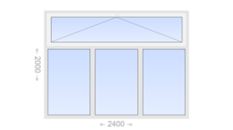 Трехстворчатое пластиковое окно с откидной фрамугой 2400x2000 Г-Г-Г