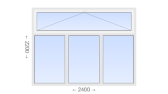 Трехстворчатое пластиковое окно с откидной фрамугой 2400x2200 Г-Г-Г