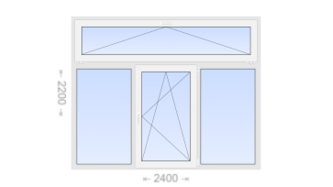Трехстворчатое пластиковое окно с откидной фрамугой 2400x2200 Г-ПО-Г