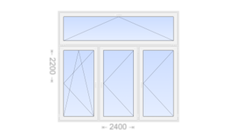 Трехстворчатое пластиковое окно с откидной фрамугой 2400x2200 ПО-П-П