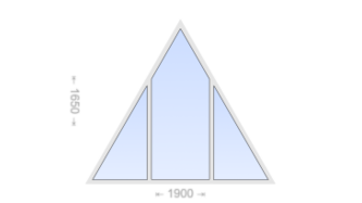 Трехстворчатое треугольное пластиковое окно 1900x1650 Г-Г-Г