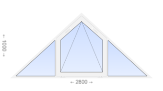 Трехстворчатое треугольное пластиковое окно 2800x1000 Г-О-Г
