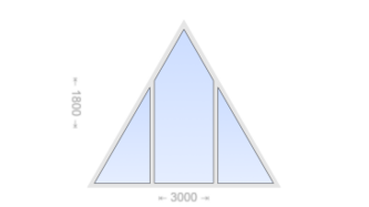 Трехстворчатое треугольное пластиковое окно 3000x1800 Г-Г-Г