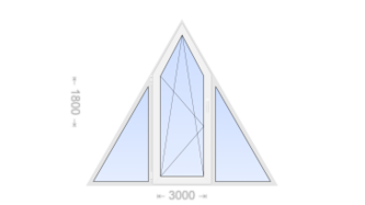 Трехстворчатое треугольное пластиковое окно 3000x1800 Г-ПО-Г