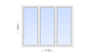 Трехстворчатое пластиковое окно 1740x1400 Г-Г-Г