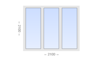 Трехстворчатое пластиковое окно 2100x2100 Г-Г-Г