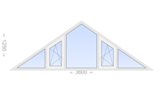 Треугольное пластиковое окно 5 секций 3600x1250