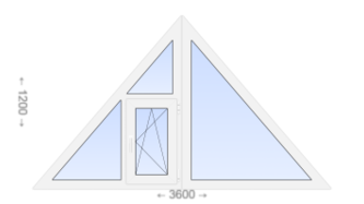 Треугольное пластиковое окно с одной створкой 3600x1200 ПО