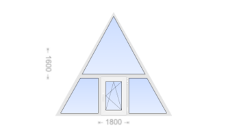 Треугольное пластиковое окно с прямоугольной створкой 1800x1600 ПО