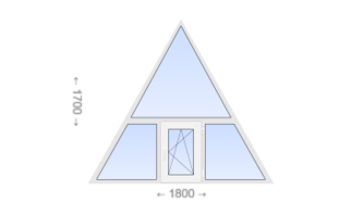 Треугольное пластиковое окно с прямоугольной створкой 1800x1700 ПО
