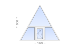 Треугольное пластиковое окно с прямоугольной створкой 1800x900 ПО