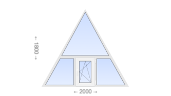 Треугольное пластиковое окно с прямоугольной створкой 2000x1800 ПО