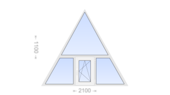 Треугольное пластиковое окно с прямоугольной створкой 2100x1100 ПО