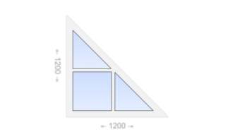 Треугольное пластиковое окно с прямым углом и импостами 1200x1200