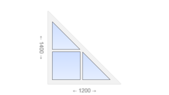 Треугольное пластиковое окно с прямым углом и импостами 1200x1400